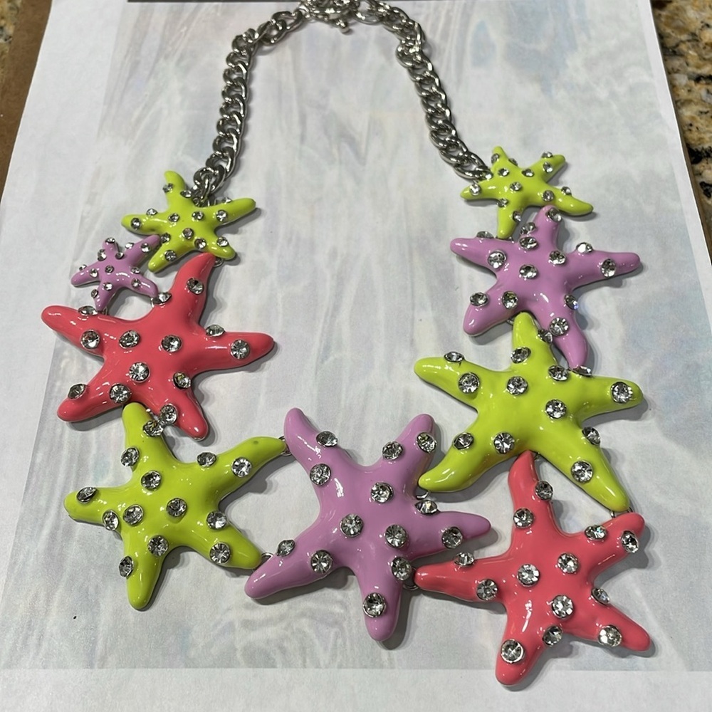 Colorful Rhinestone Large Starfish Necklace - Picture 9 of 14